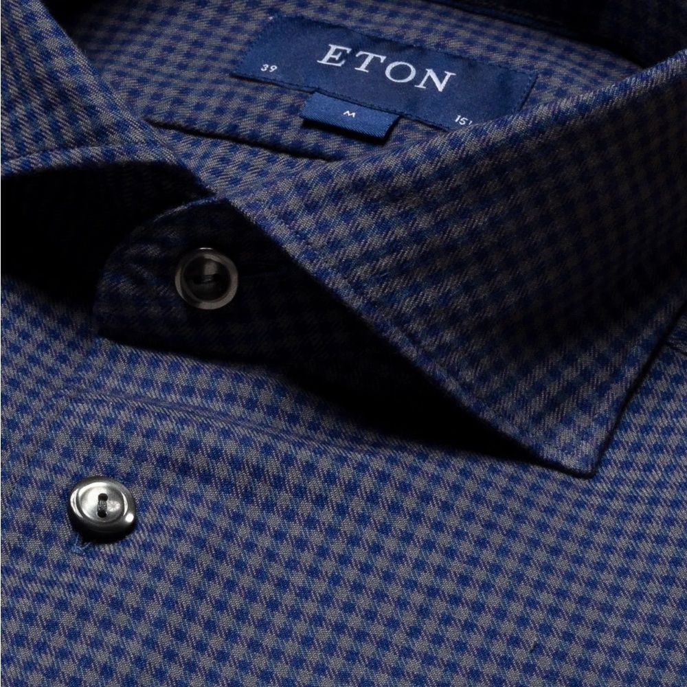 Eton Blue and Black Checkered Casual Button Down Shirt